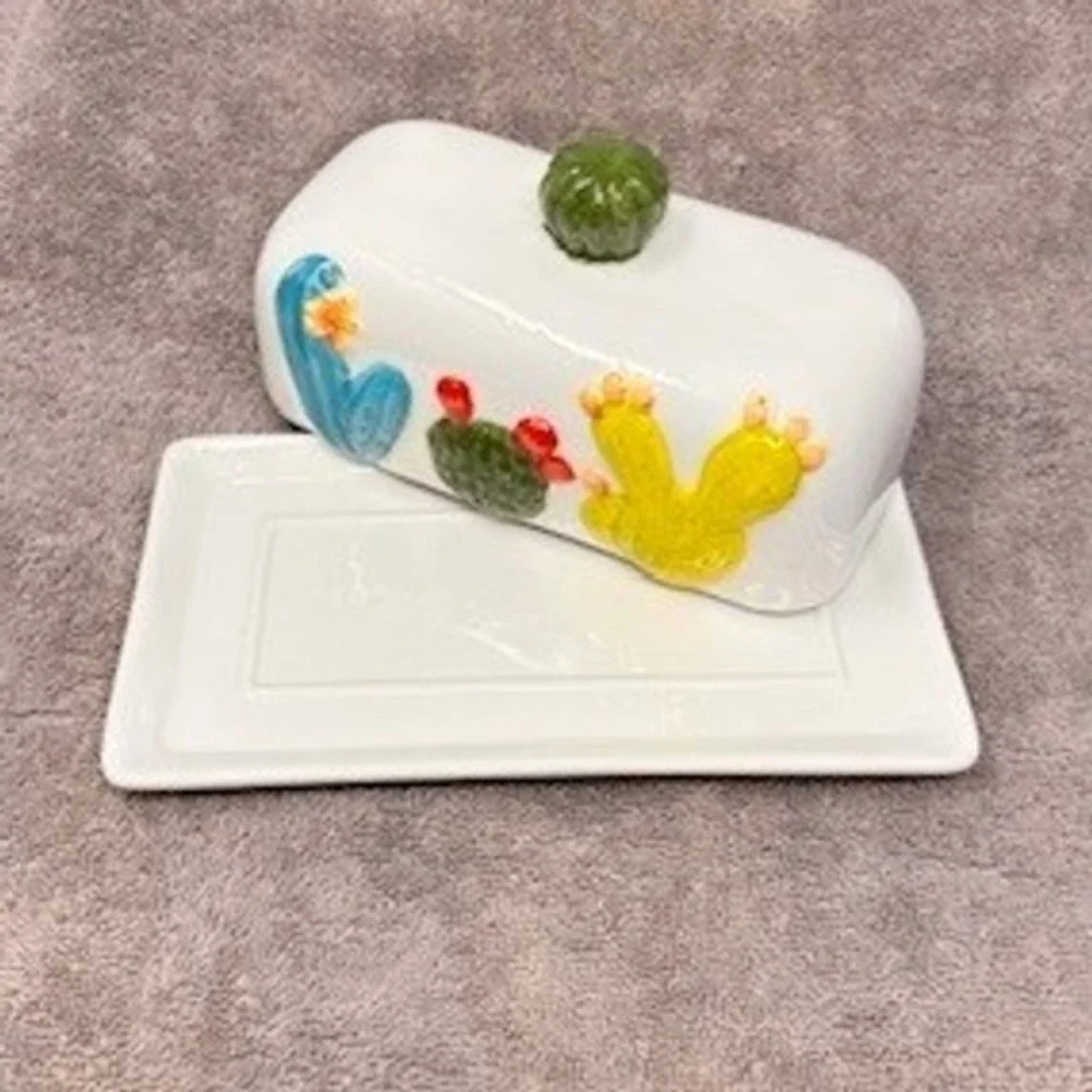 Ceramic Cactus Butter Dish Covered Southwest Desert Kitchen Decor 8